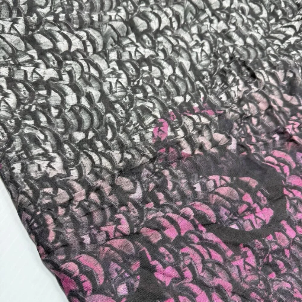 AllSaints Tempo Modal Oblong Scarf Black Pink Animal Print Lightweight